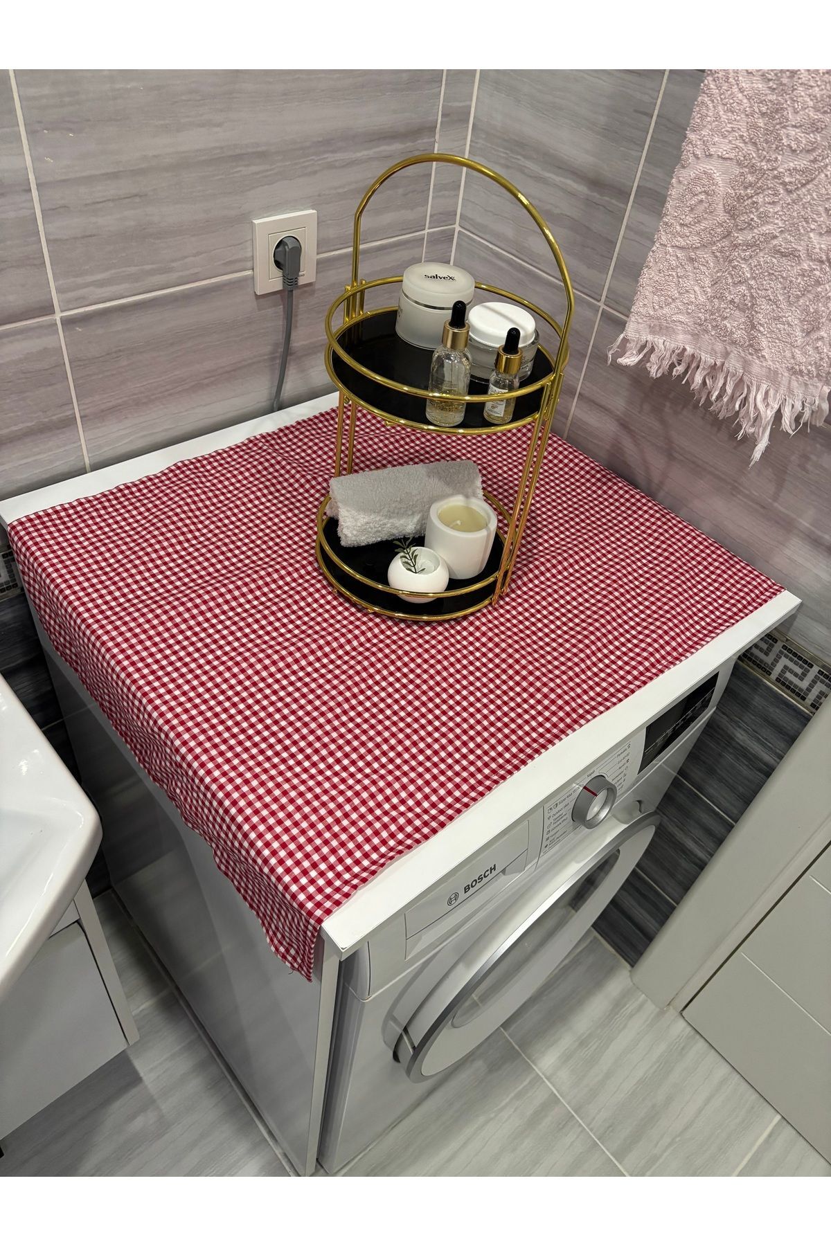 Pitikareli İnce Tip Çamaşır Makinesi Buzdolabı  Örtüsü