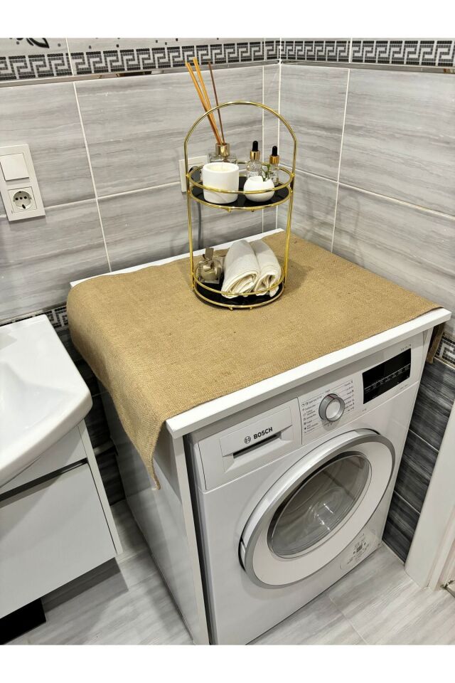 Doğal Şıklık: Jüt Çamaşır Makinesi Buzdolabı Örtüsü 60x95