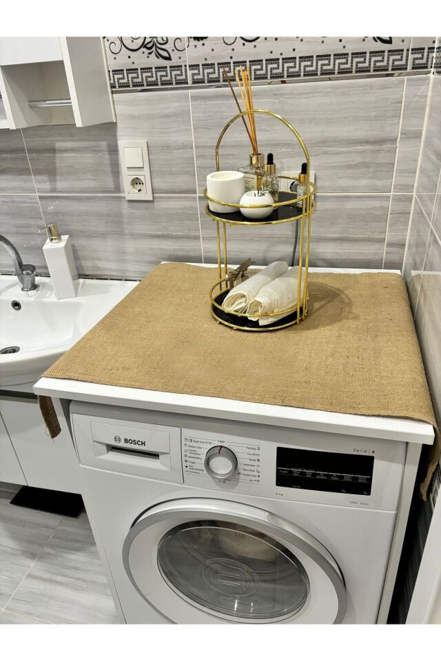 Doğal Şıklık: Jüt Çamaşır Makinesi Buzdolabı Örtüsü 60x95
