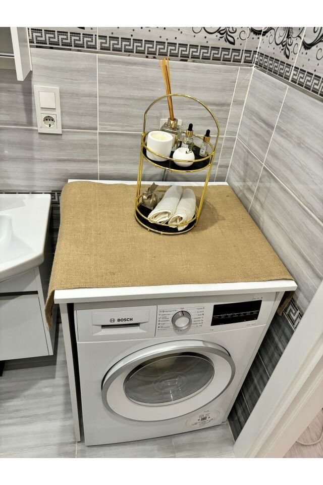 Doğal Şıklık: Jüt Çamaşır Makinesi Buzdolabı Örtüsü 60x95