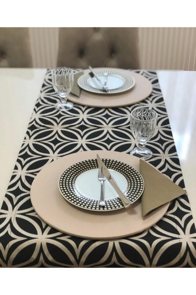 Rita Desenli Krem Runner ve 6 Adet Krem Supla Seti
