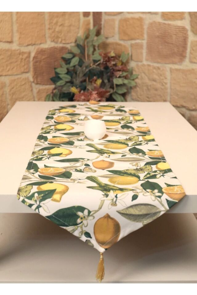 Ferahlatıcı Limon Dokusu: Modern Masa Dekorasyonu İçin Limon Desenli Püsküllü Runner , Masa Örtüsü