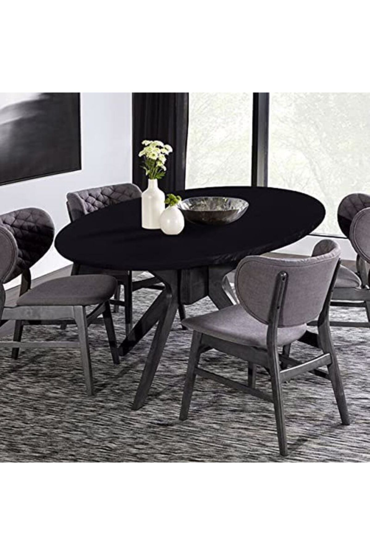 Lastikli Masa Örtüsü Siyah Renk 110-150 Cm Ölçüler Için Oyun Masası , Yemek , Kahve