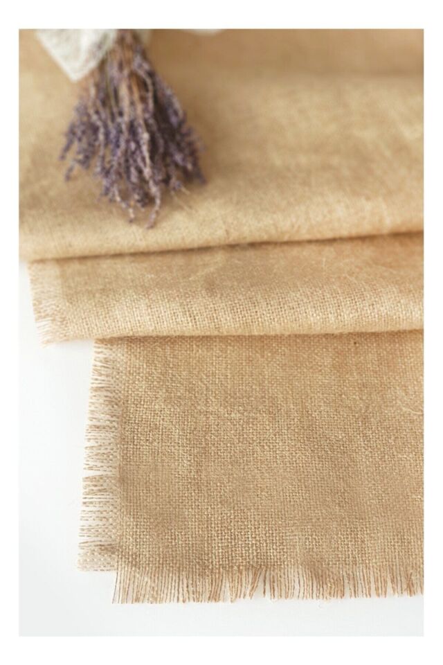 Rustik Jüt Kumaş Runner Dört Kenarı Saçaklı 45cm X 150
