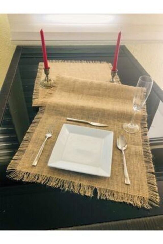 Rustik Jüt Kumaş Runner Dört Kenarı Saçaklı 45cm X 120cm