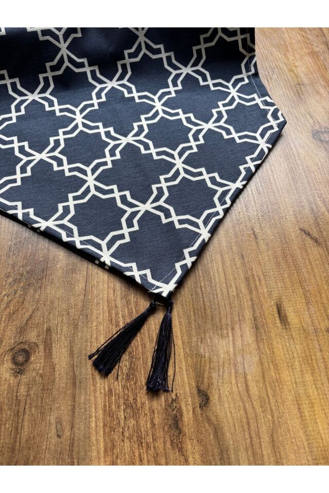 Modern Altıgen Desenli Duck Keten Runner ve 6'lı Pembe Supla Seti Laci Saks Morrocan - 40 x 140