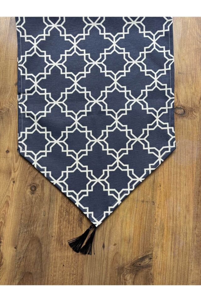 Modern Altıgen Desenli Duck Keten Runner ve 6'lı Pembe Supla Seti Laci Saks Morrocan - 40 x 140