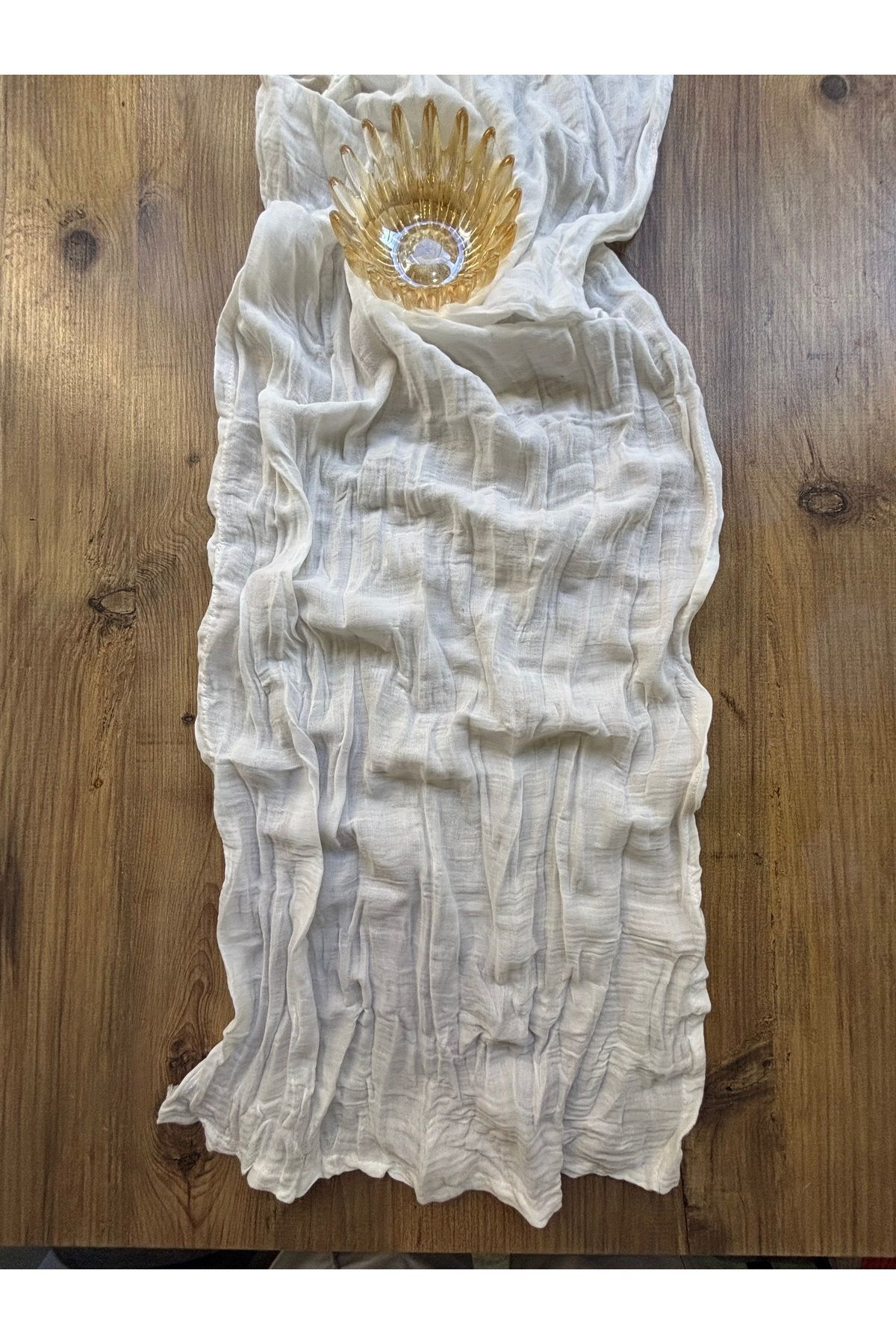 Zarif ve Doğal: Halfart 40x140 cm Krem Buruşuk Runner krem - 40 x 140