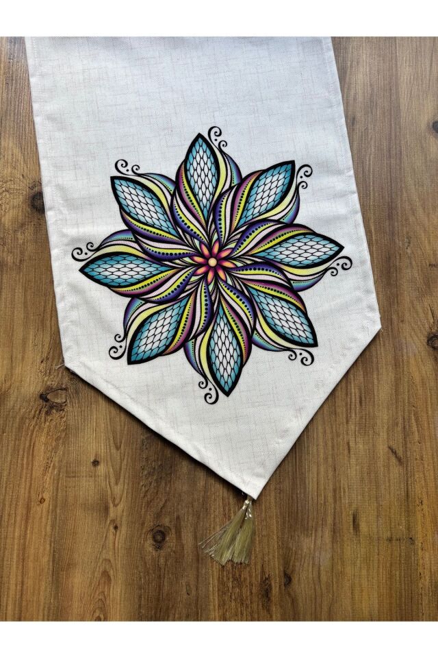 Bahar Çiçekleri Duck Keten Runner ve 6'lı Kırmızı Supla Seti mint çiçek krem - 140 x 40
