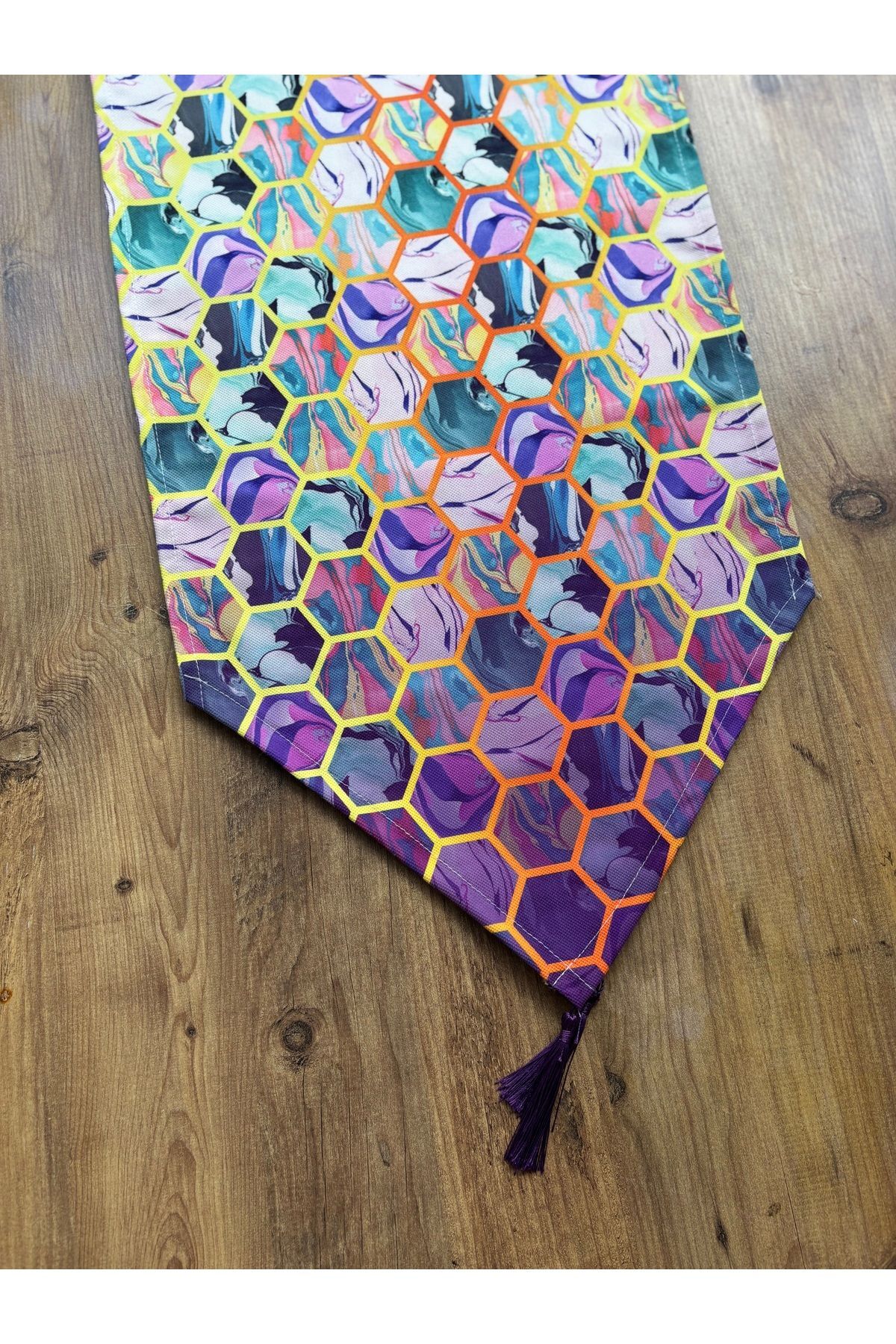 Çizgili Limon Duck Keten Su Geçirmez Kirlenmez Runner Modern Mor Altıgen - 40 x 140
