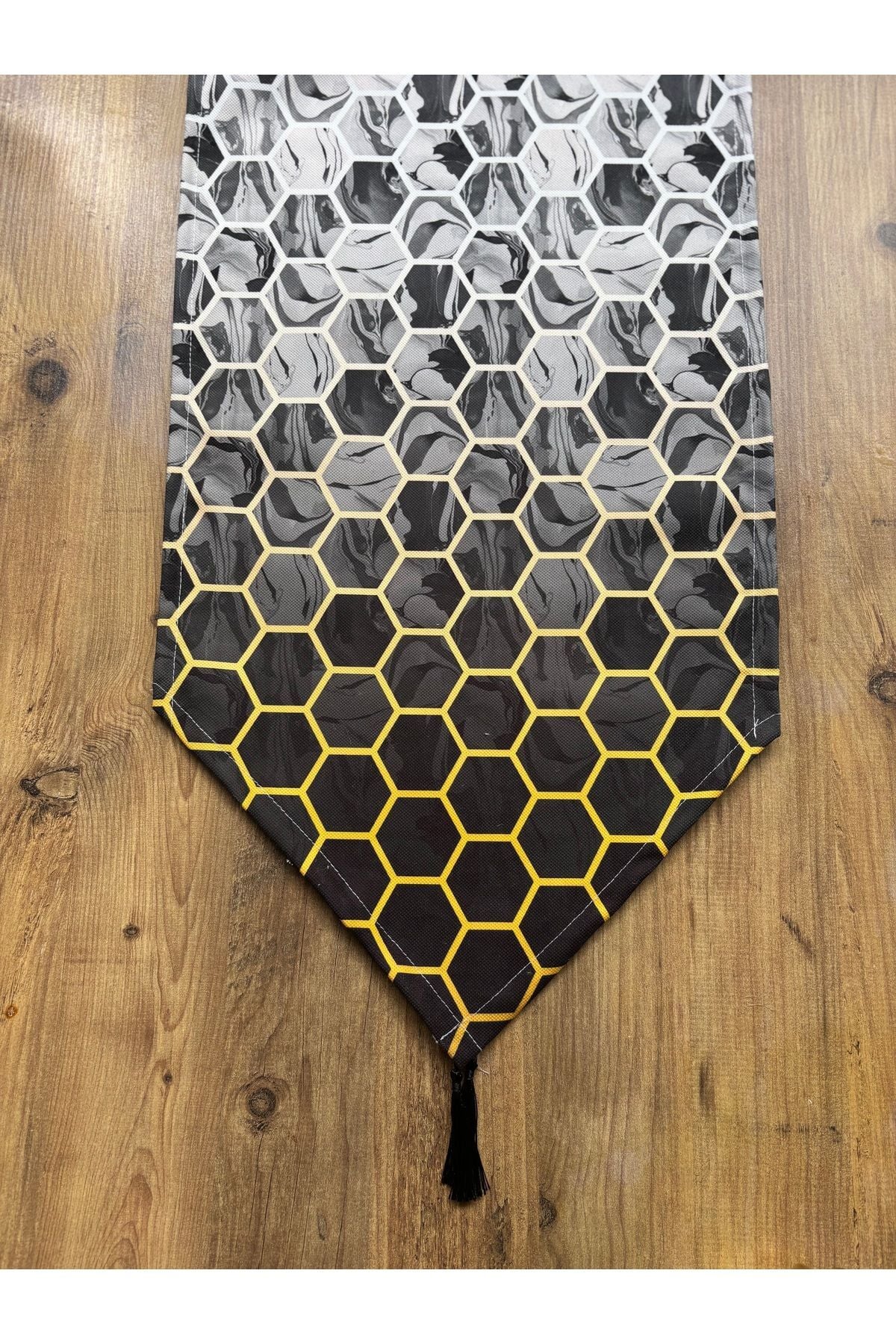 Çizgili Limon Duck Keten Su Geçirmez Kirlenmez Runner Modern Altıgen - 40 x 140