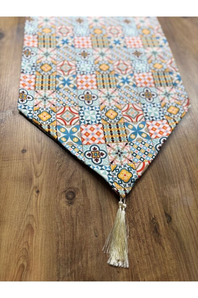 Çizgili Limon Duck Keten Su Geçirmez Kirlenmez Runner Çini Desen - 40 x 140
