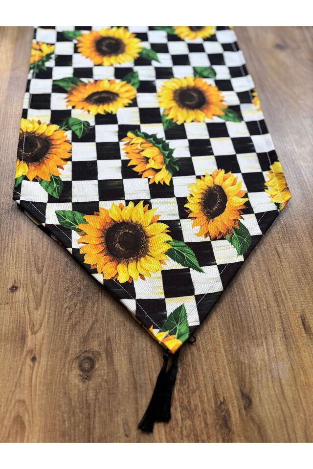 Çizgili Limon Duck Keten Su Geçirmez Kirlenmez Runner Dama Ayçiçek - 40 x 140