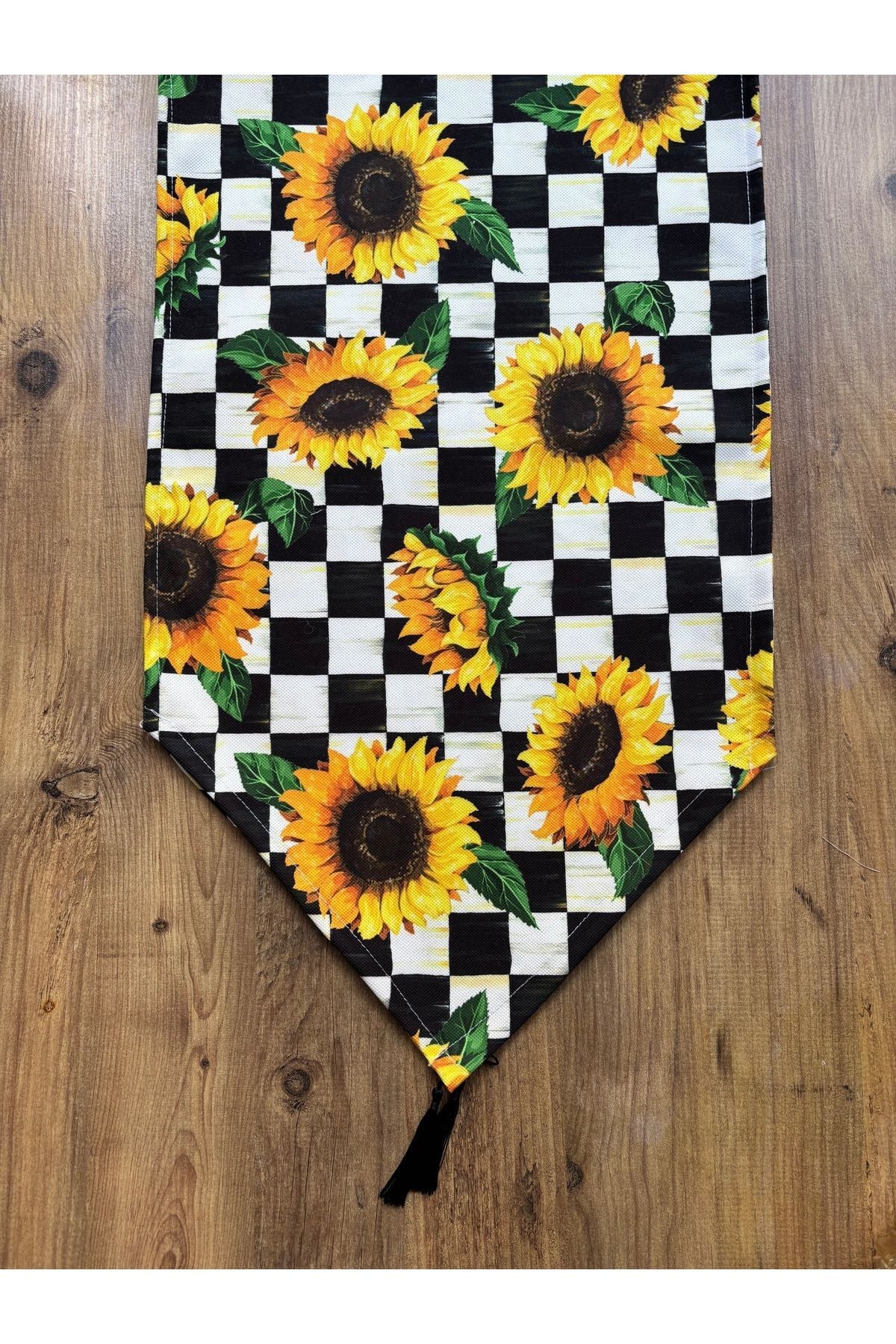 Çizgili Limon Duck Keten Su Geçirmez Kirlenmez Runner Dama Ayçiçek - 40 x 140