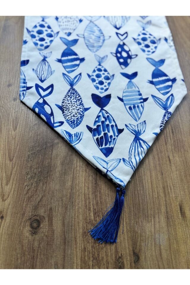 Çizgili Limon Duck Keten Su Geçirmez Kirlenmez Runner Balık Desen - 40 x 140