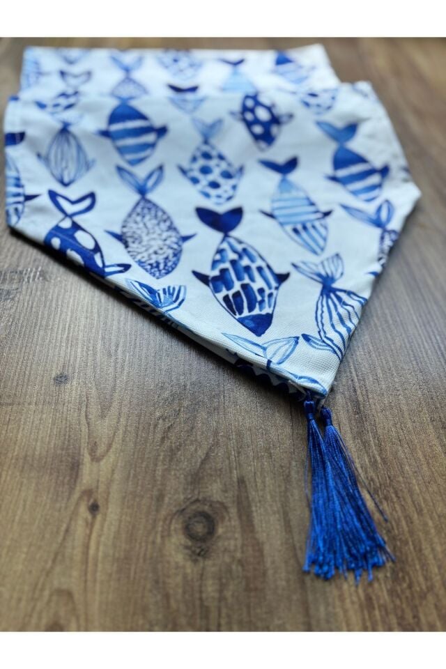 Çizgili Limon Duck Keten Su Geçirmez Kirlenmez Runner Balık Desen - 40 x 140