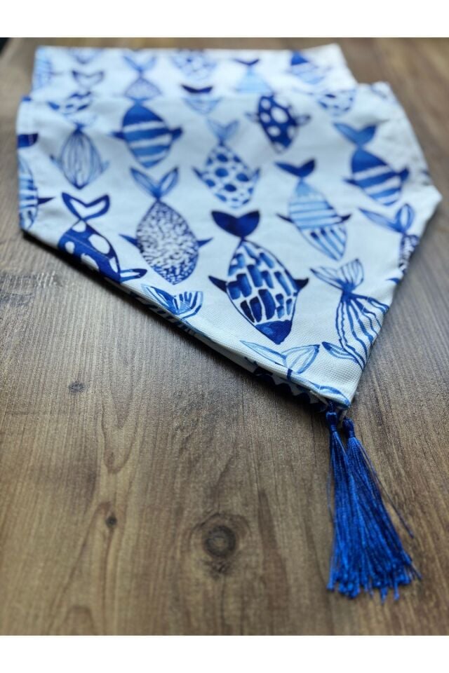 Çizgili Limon Duck Keten Su Geçirmez Kirlenmez Runner Balık Desen - 40 x 140