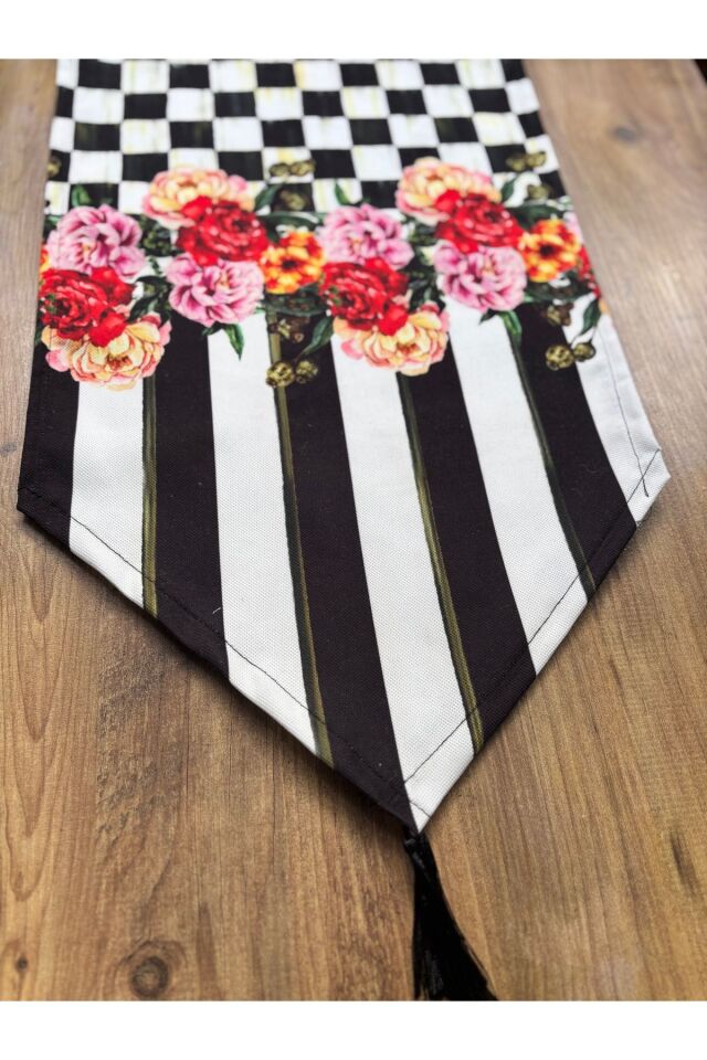 Çizgili Limon Duck Keten Su Geçirmez Kirlenmez Runner Çiçekli Dama - 40 x 140