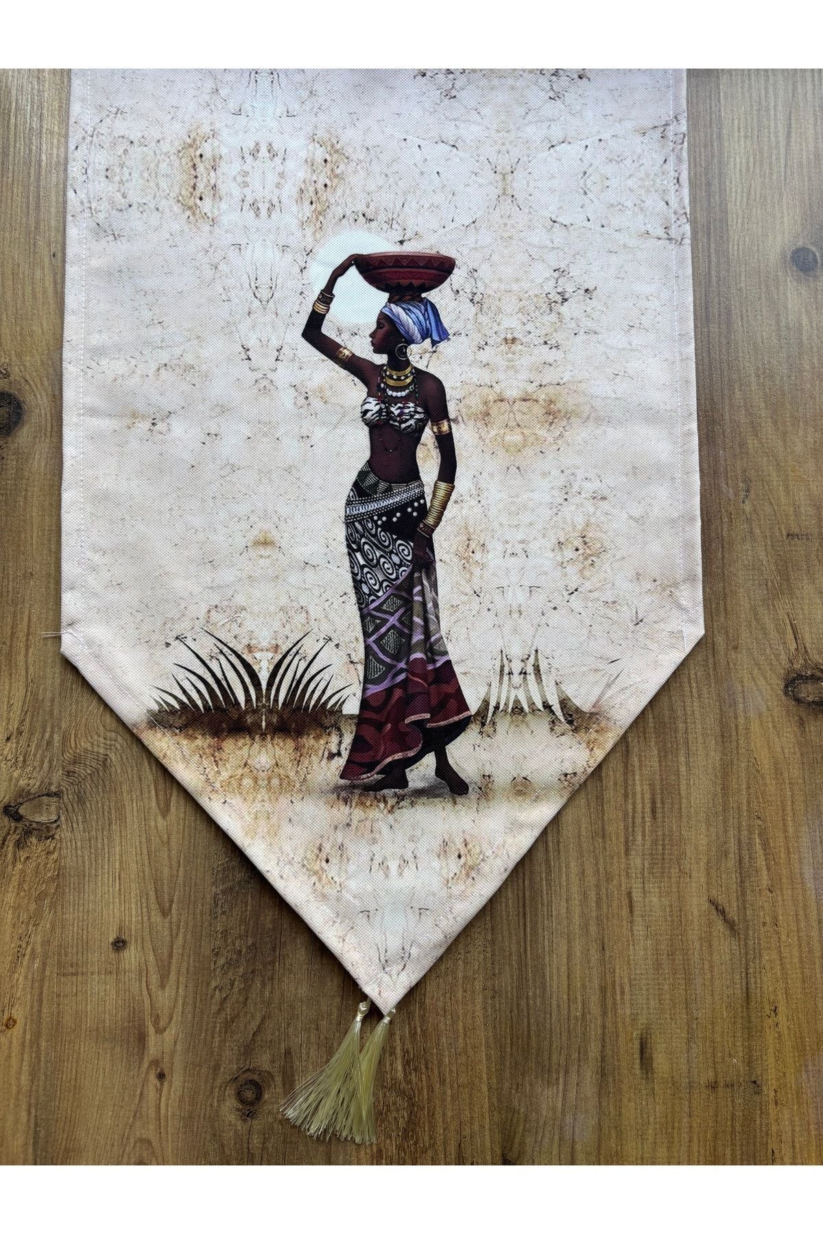 Çizgili Limon Duck Keten Su Geçirmez Kirlenmez Runner Afrikalı - 40 x 140