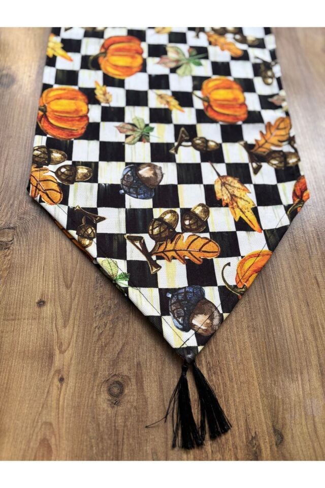 Çizgili Limon Duck Keten Su Geçirmez Kirlenmez Runner Balkabağı Dama - 40 x 140