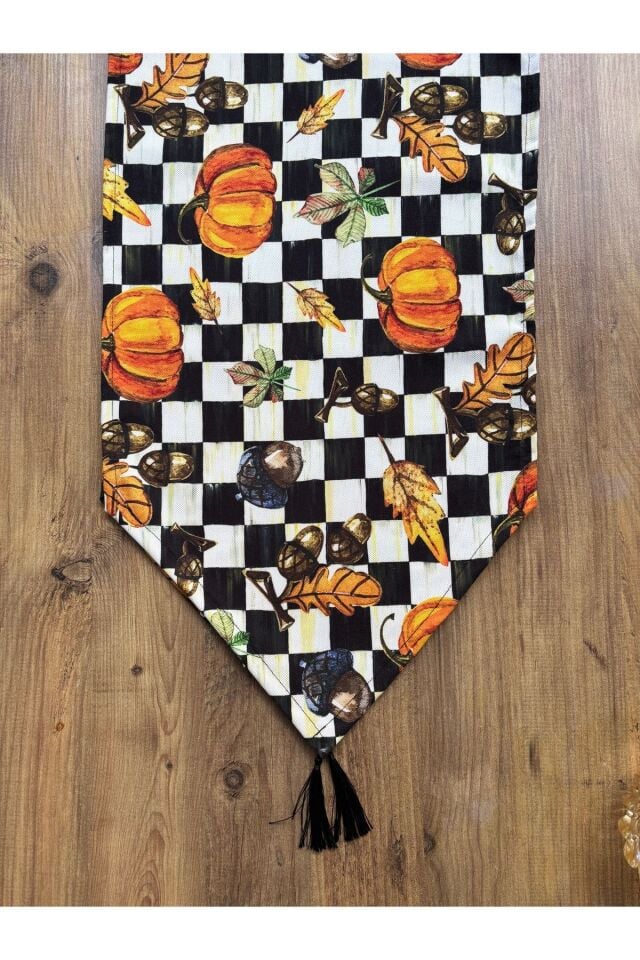 Çizgili Limon Duck Keten Su Geçirmez Kirlenmez Runner Balkabağı Dama - 40 x 140