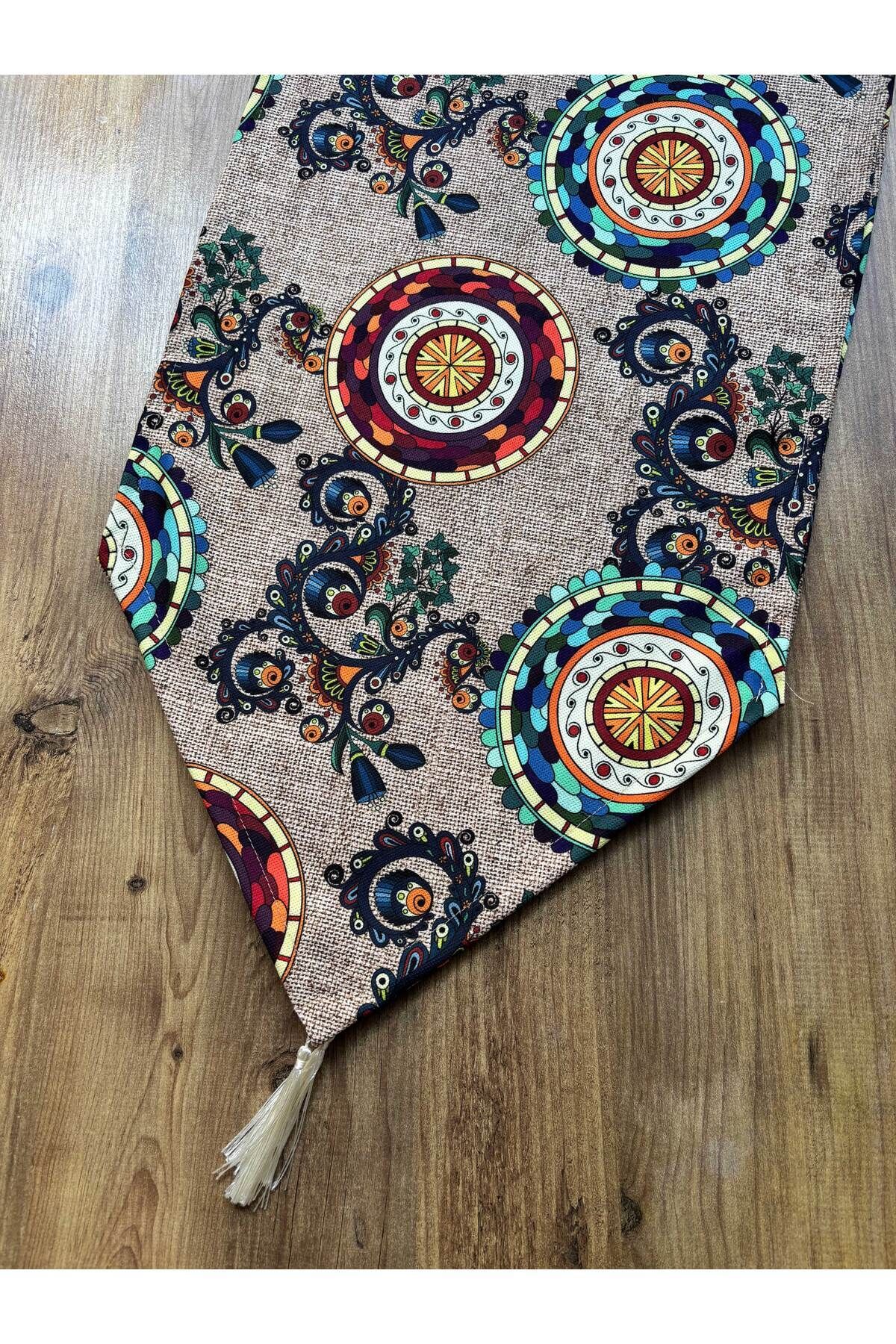 Çizgili Limon Duck Keten Su Geçirmez Kirlenmez Runner Mandala Jüt - 40 x 140