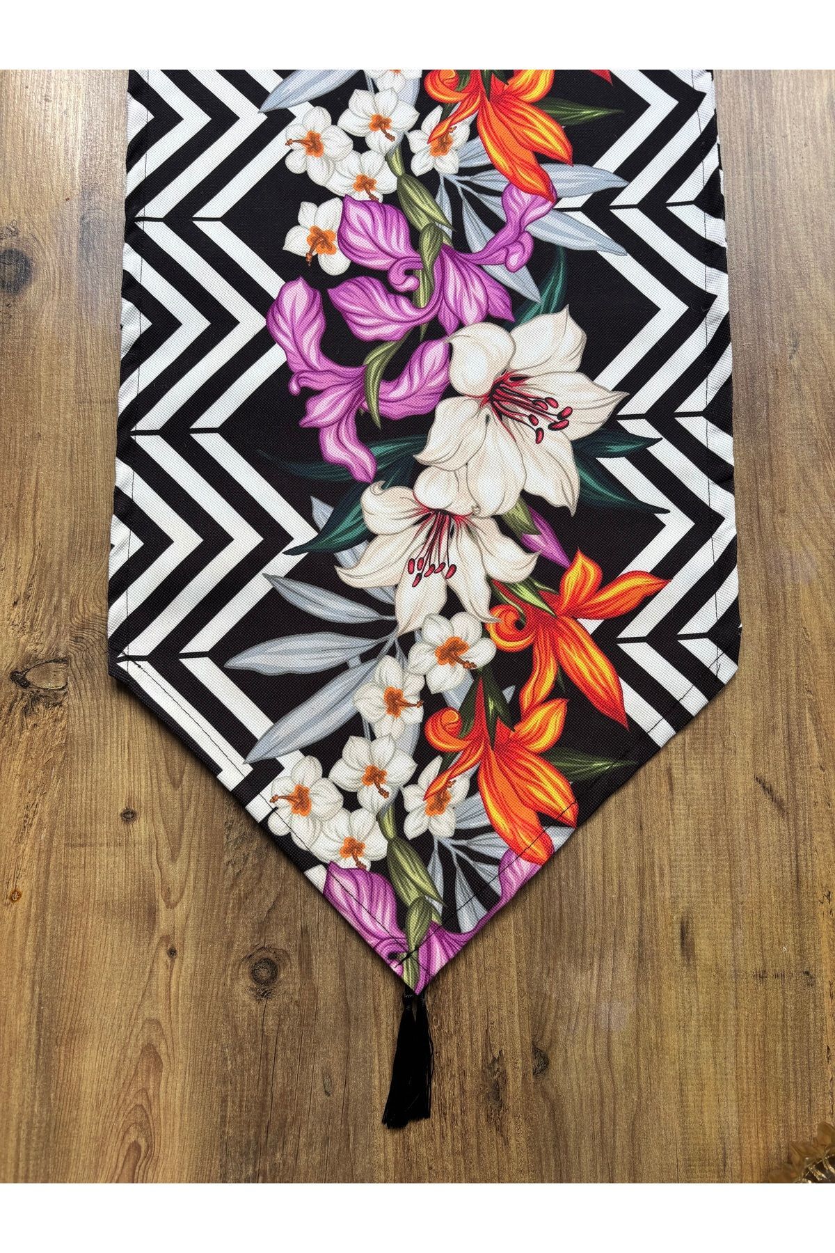 Çizgili Limon Duck Keten Su Geçirmez Kirlenmez Runner Zambak - 40 x 140
