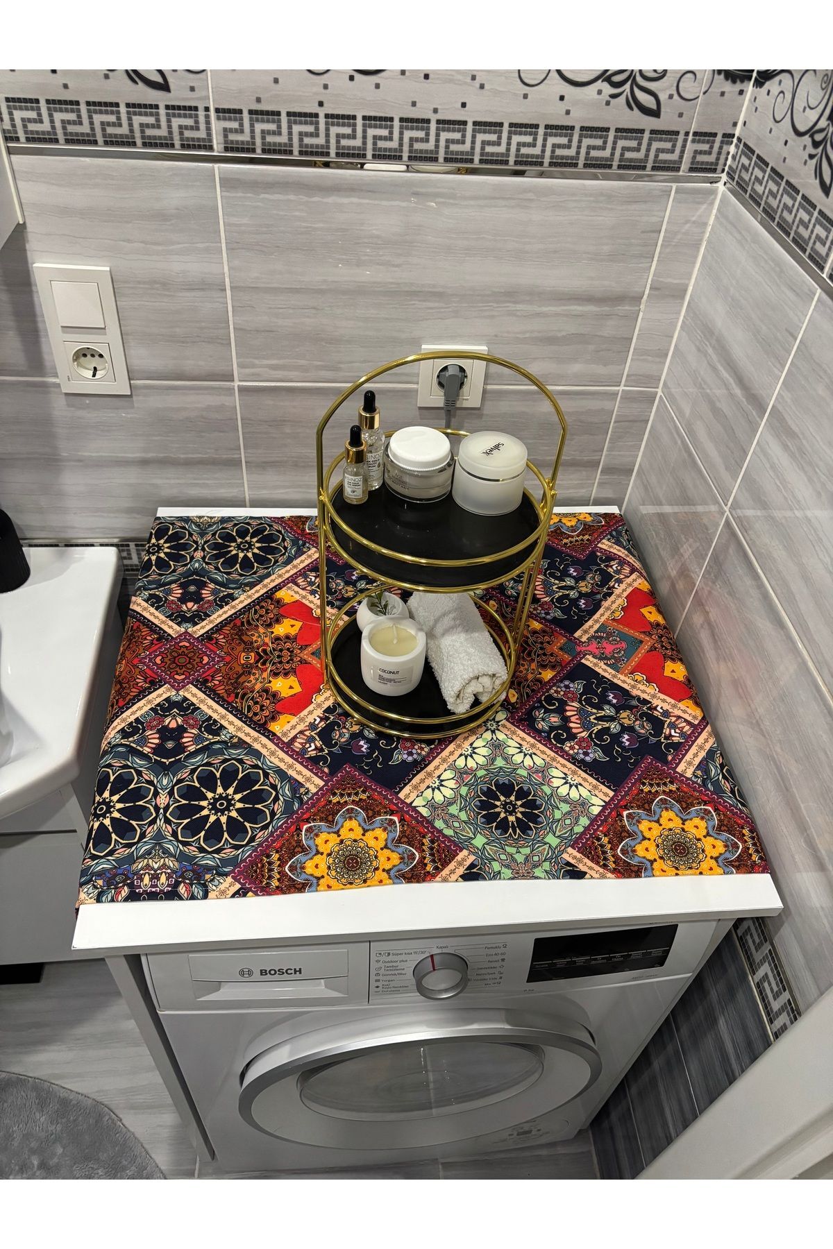 Cümbüş Çiçek Duck Keten Su Geçirmez ve Kirlenmez Çamaşır Makinesi Örtüsü - Şık Desen Seçenekleri ile Kiremit Retro