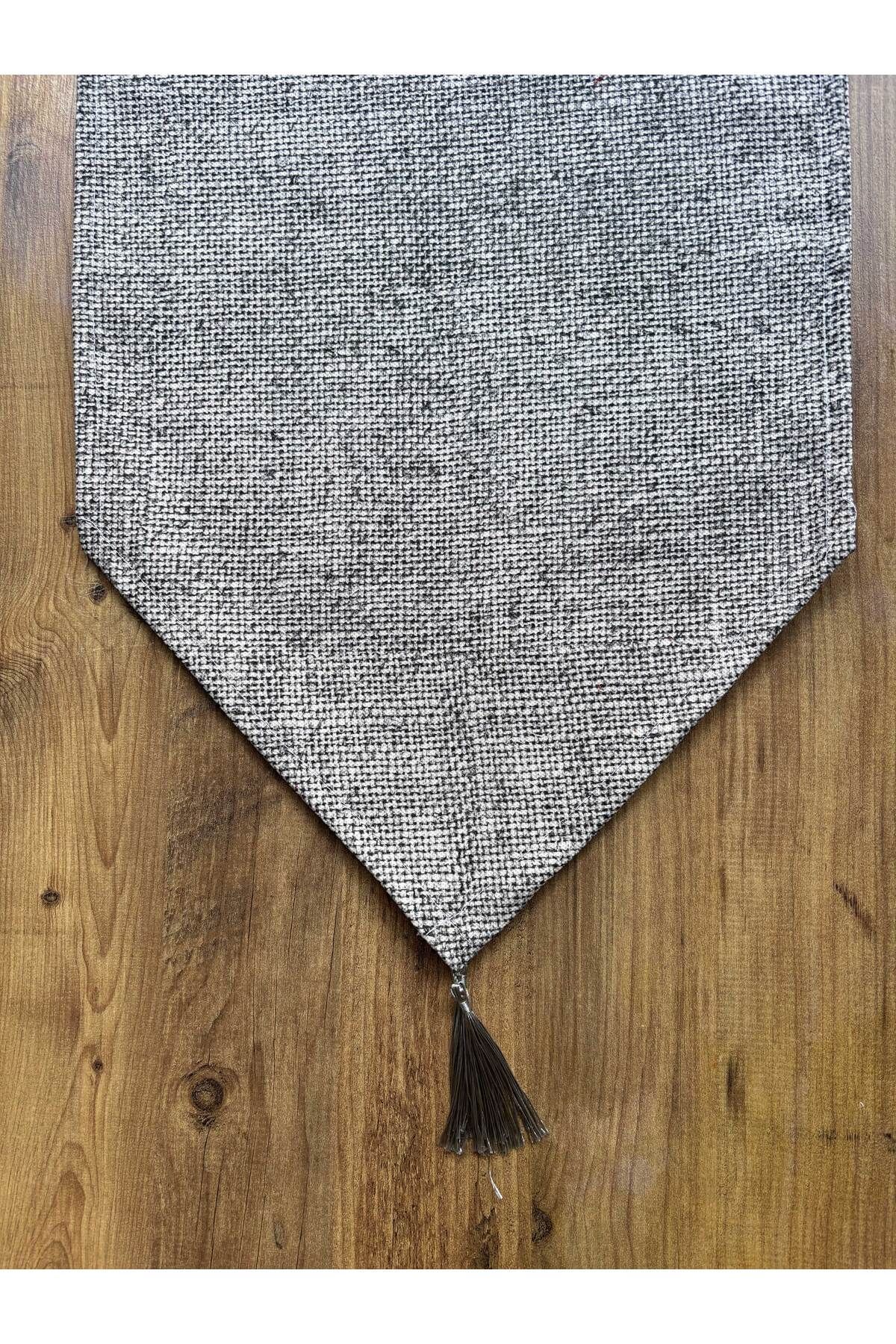 Çizgili Limon Duck Keten Su Geçirmez Kirlenmez Runner Gri Jut - 40 x 140