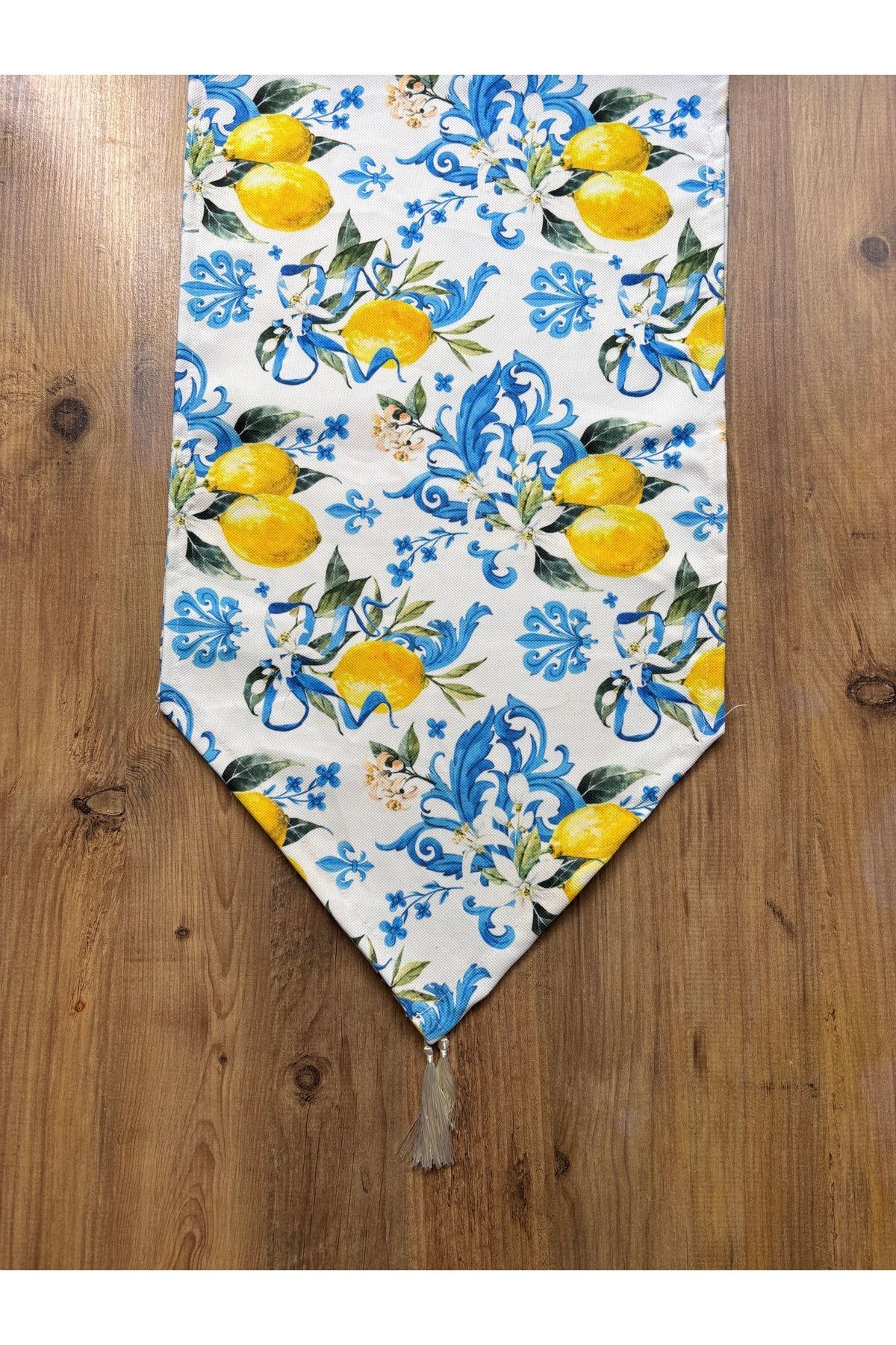 Çizgili Limon Duck Keten Su Geçirmez Kirlenmez Runner Mavi Limon - 40 x 140