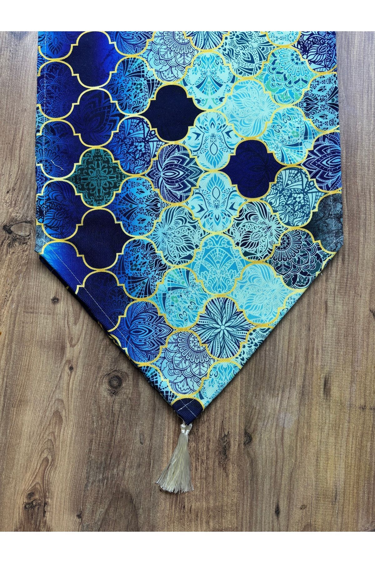 Çizgili Limon Duck Keten Su Geçirmez Kirlenmez Runner Saks Moroccan - 40 x 140