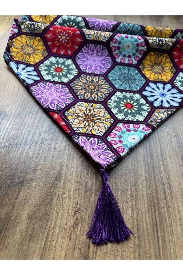 Çizgili Limon Duck Keten Su Geçirmez Kirlenmez Runner Mor Altıgen - 40 x 140