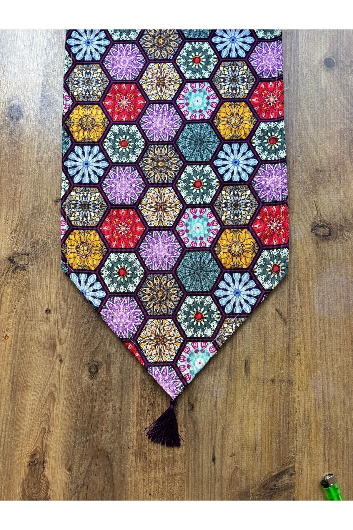 Çizgili Limon Duck Keten Su Geçirmez Kirlenmez Runner Mor Altıgen - 40 x 140