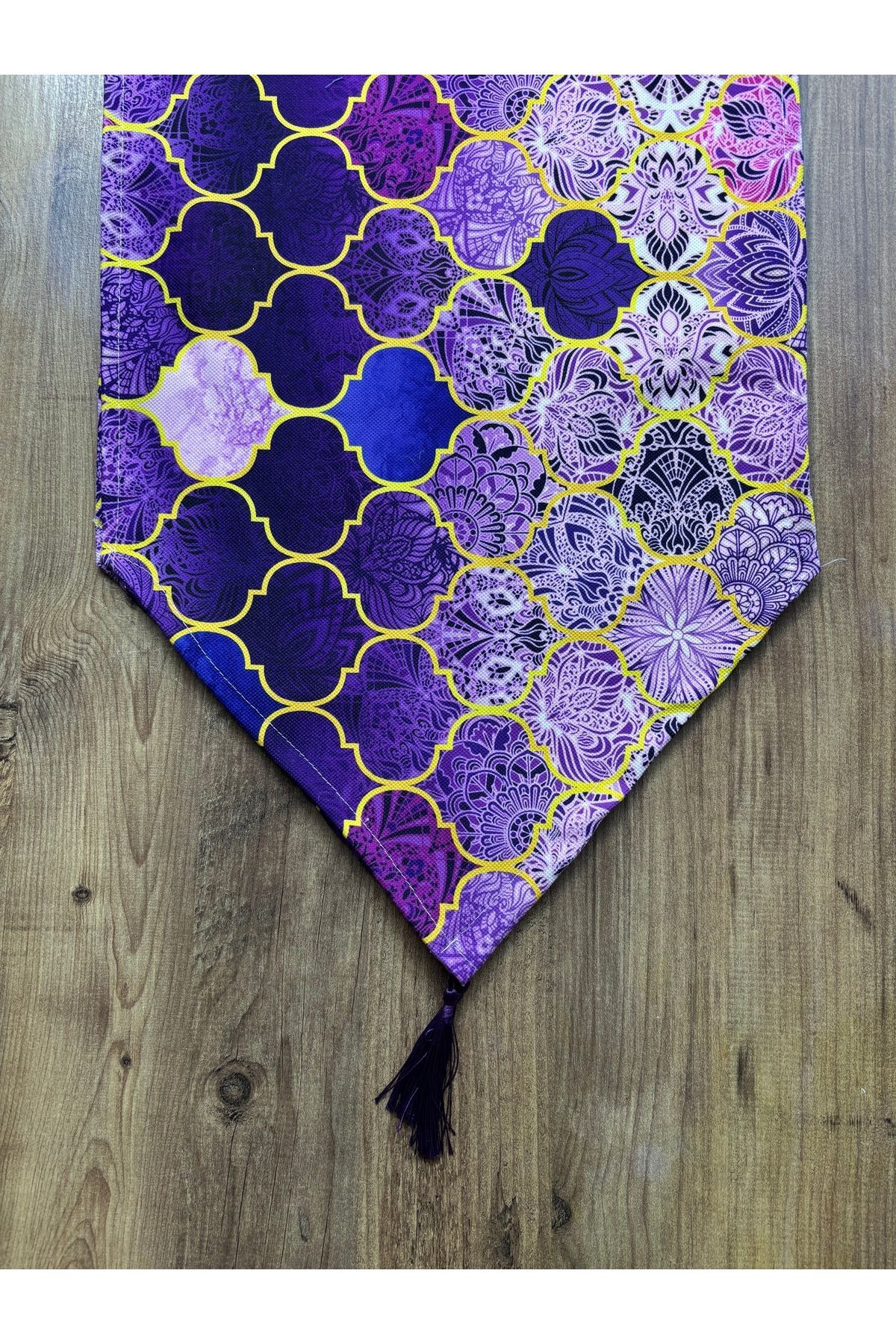 Çizgili Limon Duck Keten Su Geçirmez Kirlenmez Runner Mor Moroccan - 40 x 140
