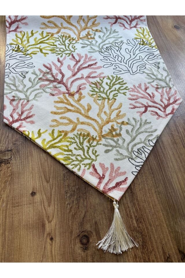 Çizgili Limon Duck Keten Su Geçirmez Kirlenmez Runner Turuncu Mercan - 40 x 140