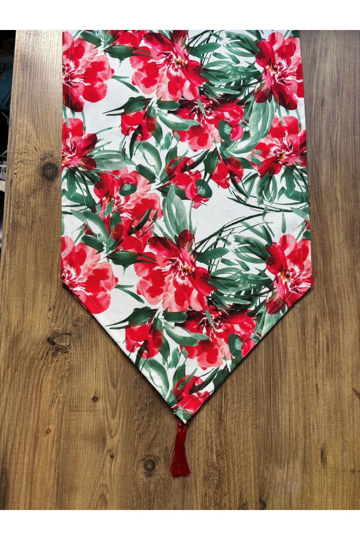 Çizgili Limon Duck Keten Su Geçirmez Kirlenmez Runner Kırmızı Çiçekler - 40 x 140