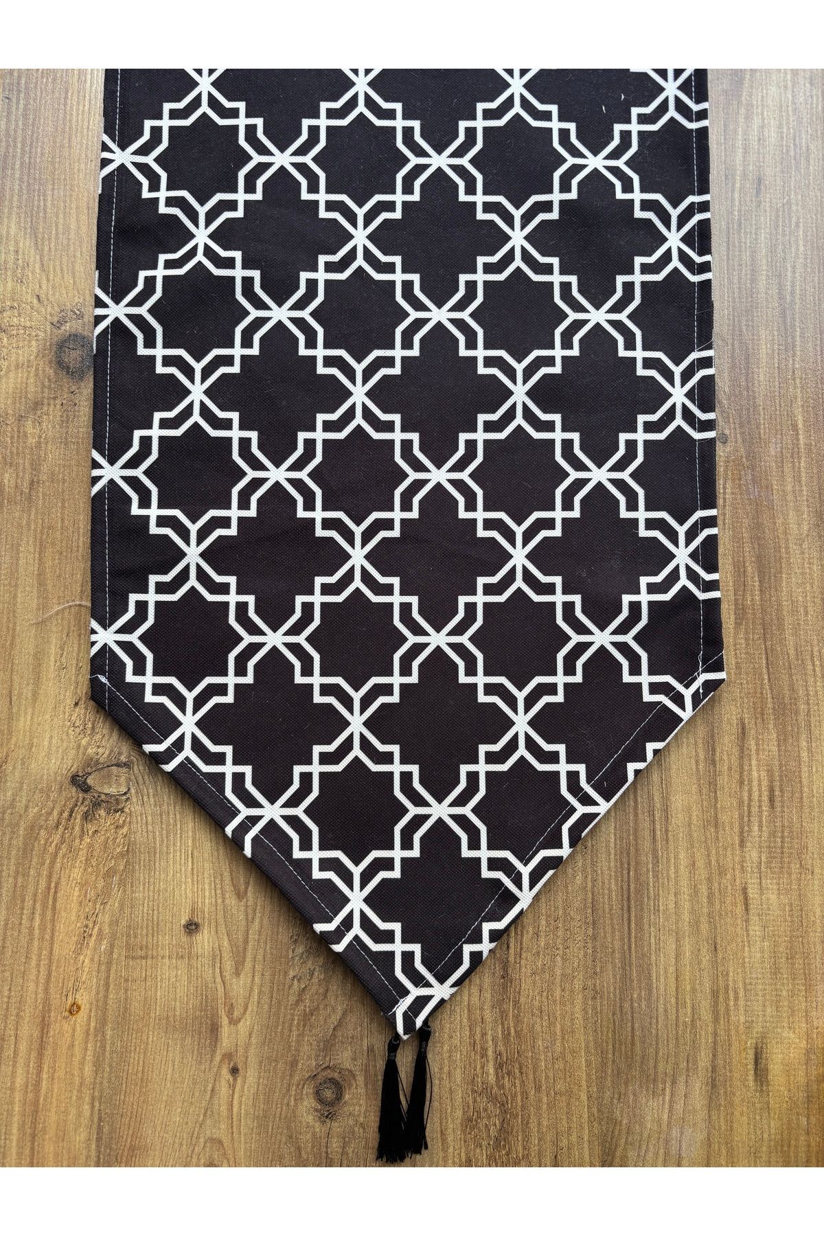Çizgili Limon Duck Keten Su Geçirmez Kirlenmez Runner Siyah Moroccan - 40 x 140