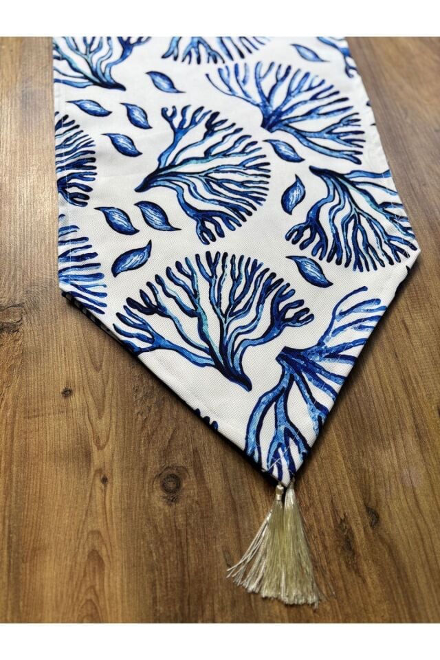 Çizgili Limon Duck Keten Su Geçirmez Kirlenmez Runner Saks Mercan - 40 x 140