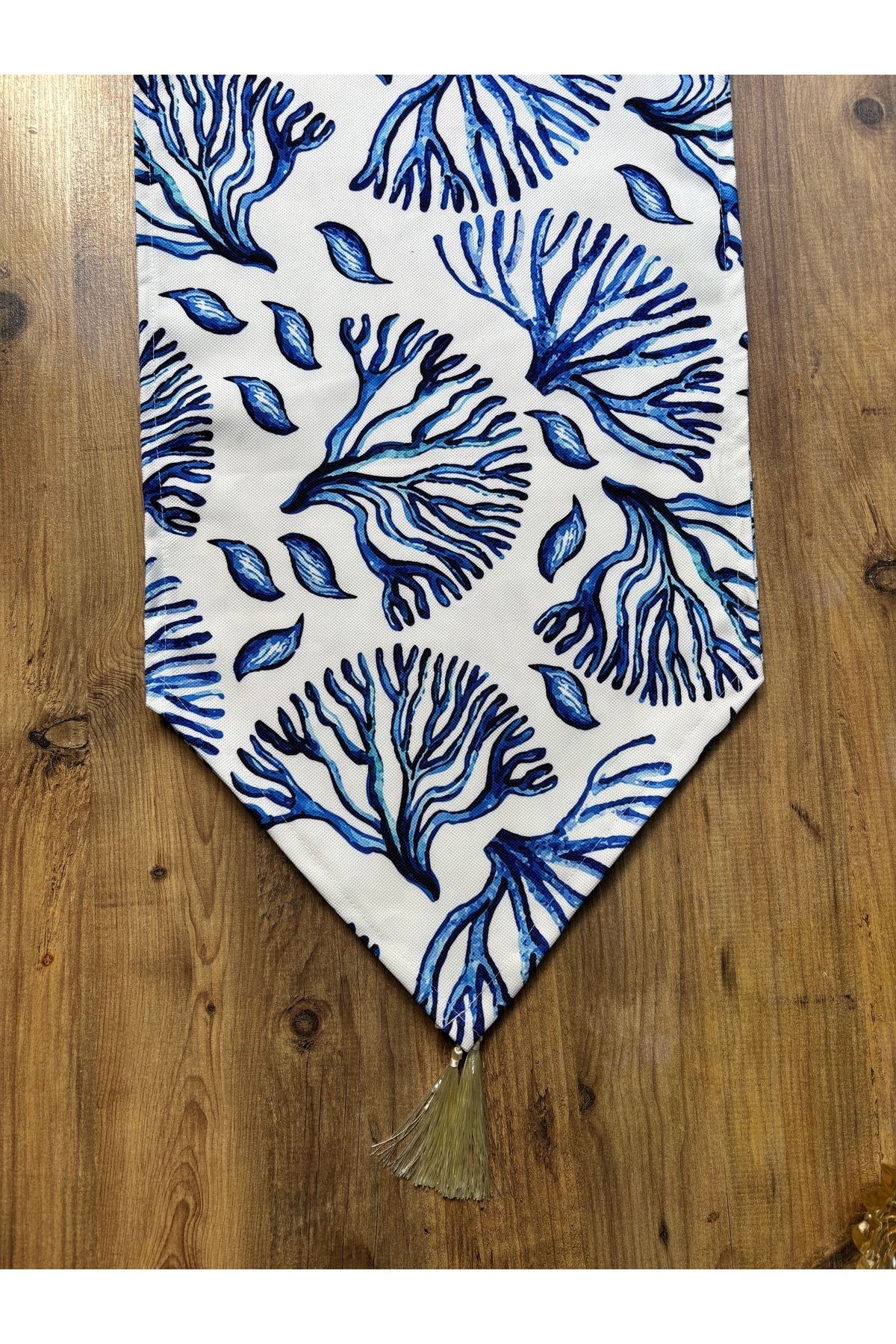 Çizgili Limon Duck Keten Su Geçirmez Kirlenmez Runner Saks Mercan - 40 x 140