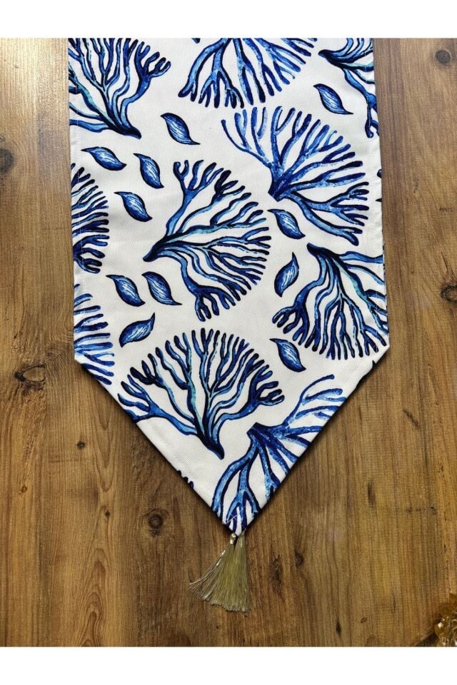 Çizgili Limon Duck Keten Su Geçirmez Kirlenmez Runner Saks Mercan - 40 x 140
