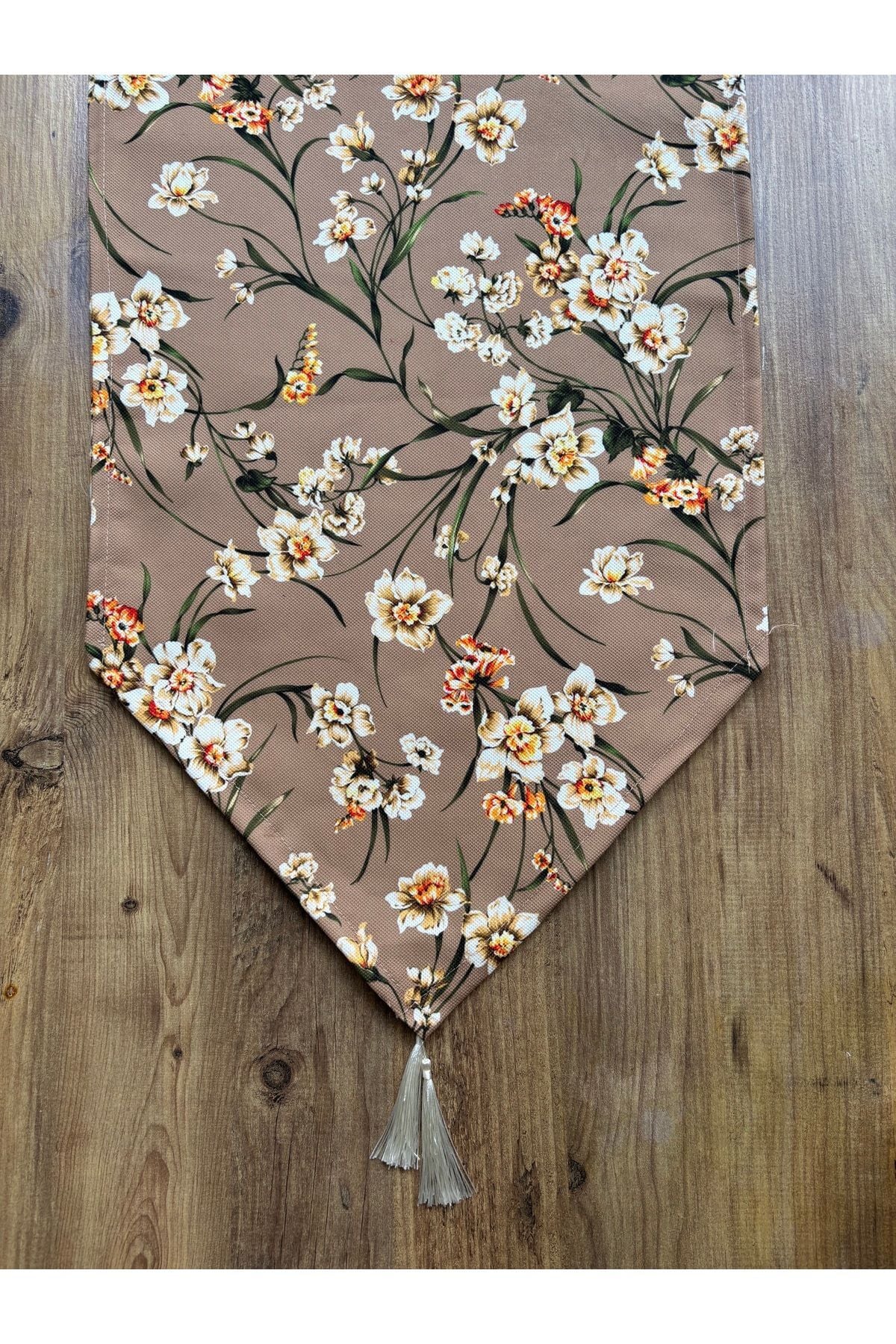 Çizgili Limon Duck Keten Su Geçirmez Kirlenmez Runner Kahve Papatya - 40 x 140