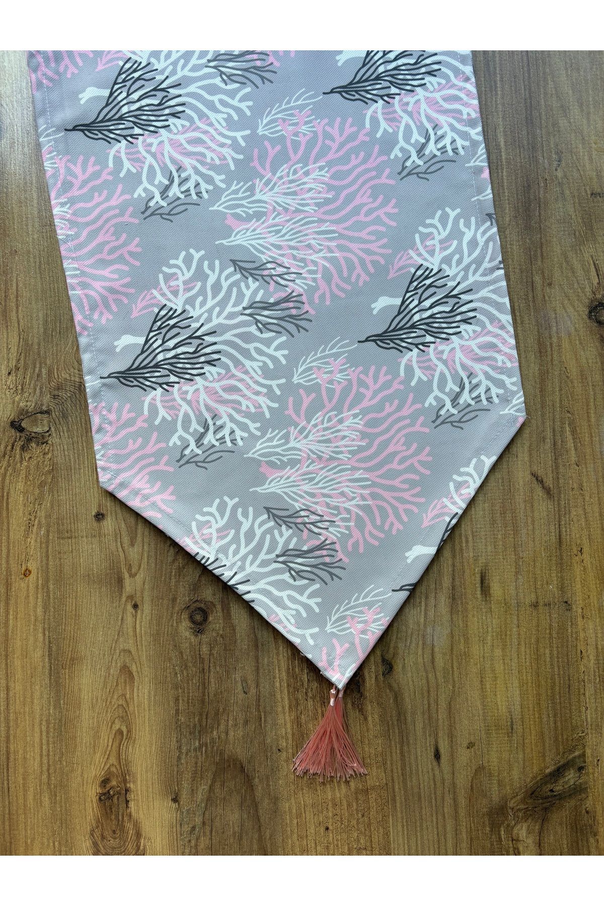 Çizgili Limon Duck Keten Su Geçirmez Kirlenmez Runner Pembe Mercan - 40 x 140