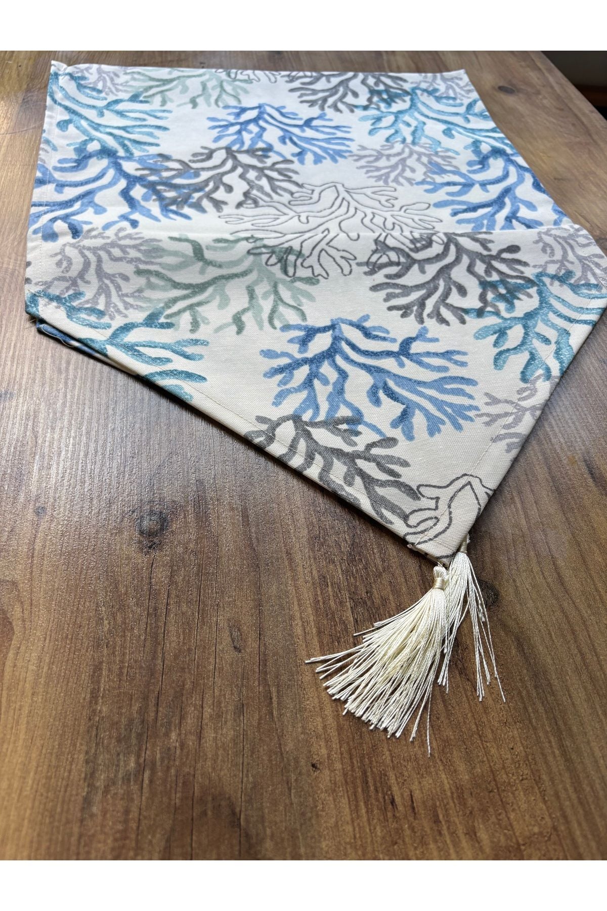 Çizgili Limon Duck Keten Su Geçirmez Kirlenmez Runner Mavi Mercan - 40 x 140