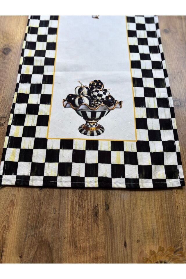 Çizgili Limon Duck Keten Su Geçirmez Kirlenmez Runner Siyah Dama - 40 x 140