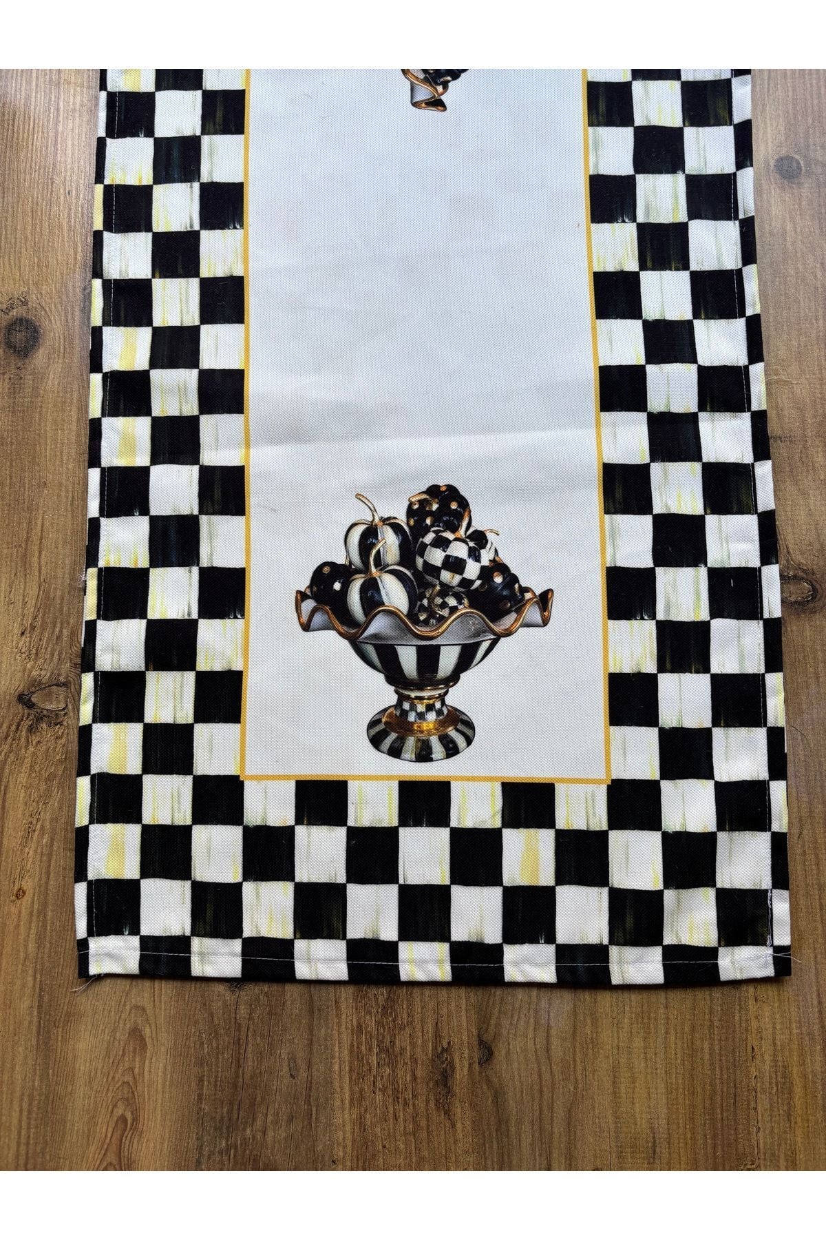 Çizgili Limon Duck Keten Su Geçirmez Kirlenmez Runner Siyah Dama - 40 x 140