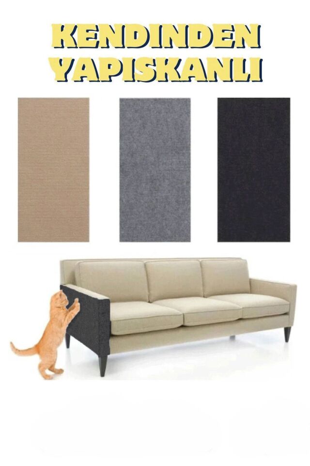 Kediler İçin Yapışkanlı Tırmalama Keçesi - Mobilya Koruyucu ( 50x100 cm) Gri