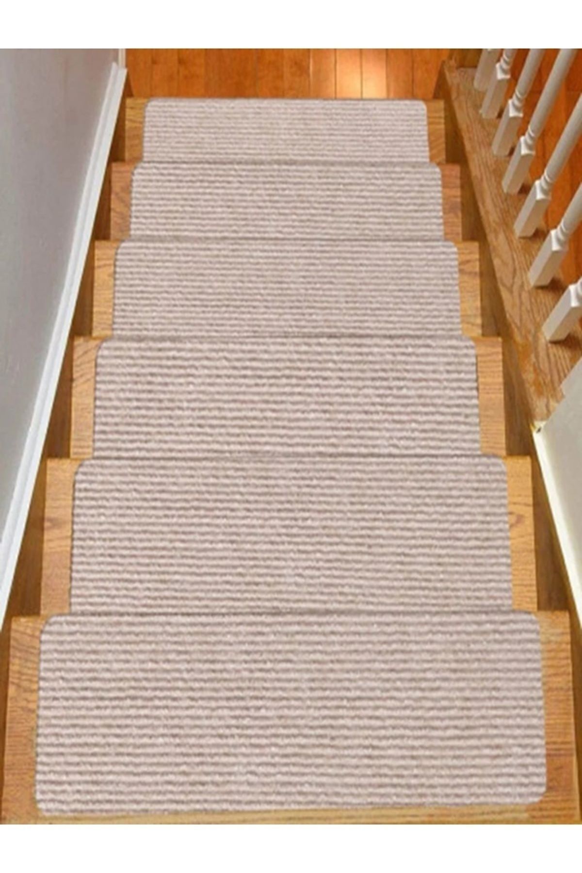 Kendinden Yapışkanlı Merdiven Basamak Halısı (1 ADET) Lacivert Halı Keçe Kaymaz Halı Bej - 20 x 80