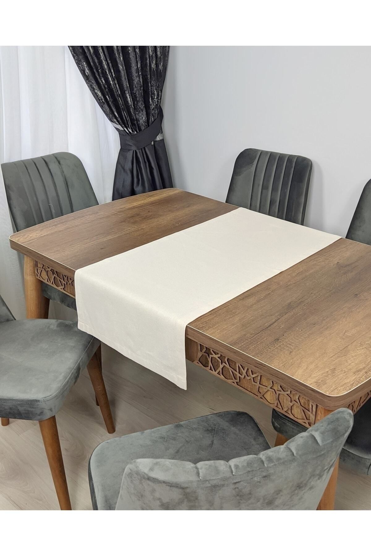 Hareketli ve Renkli: Saks Renkli Runner ile Modern Masa Dekoru , Masa Örtüsü bej - 40 x 130