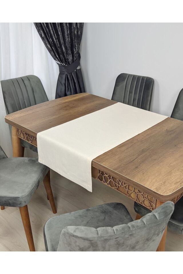 Hareketli ve Renkli: Saks Renkli Runner ile Modern Masa Dekoru , Masa Örtüsü bej - 40 x 130
